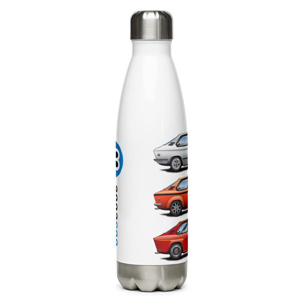 Custom BMW 2002 FAQ Water Bottle featuring Three Tourings in Unique Styles