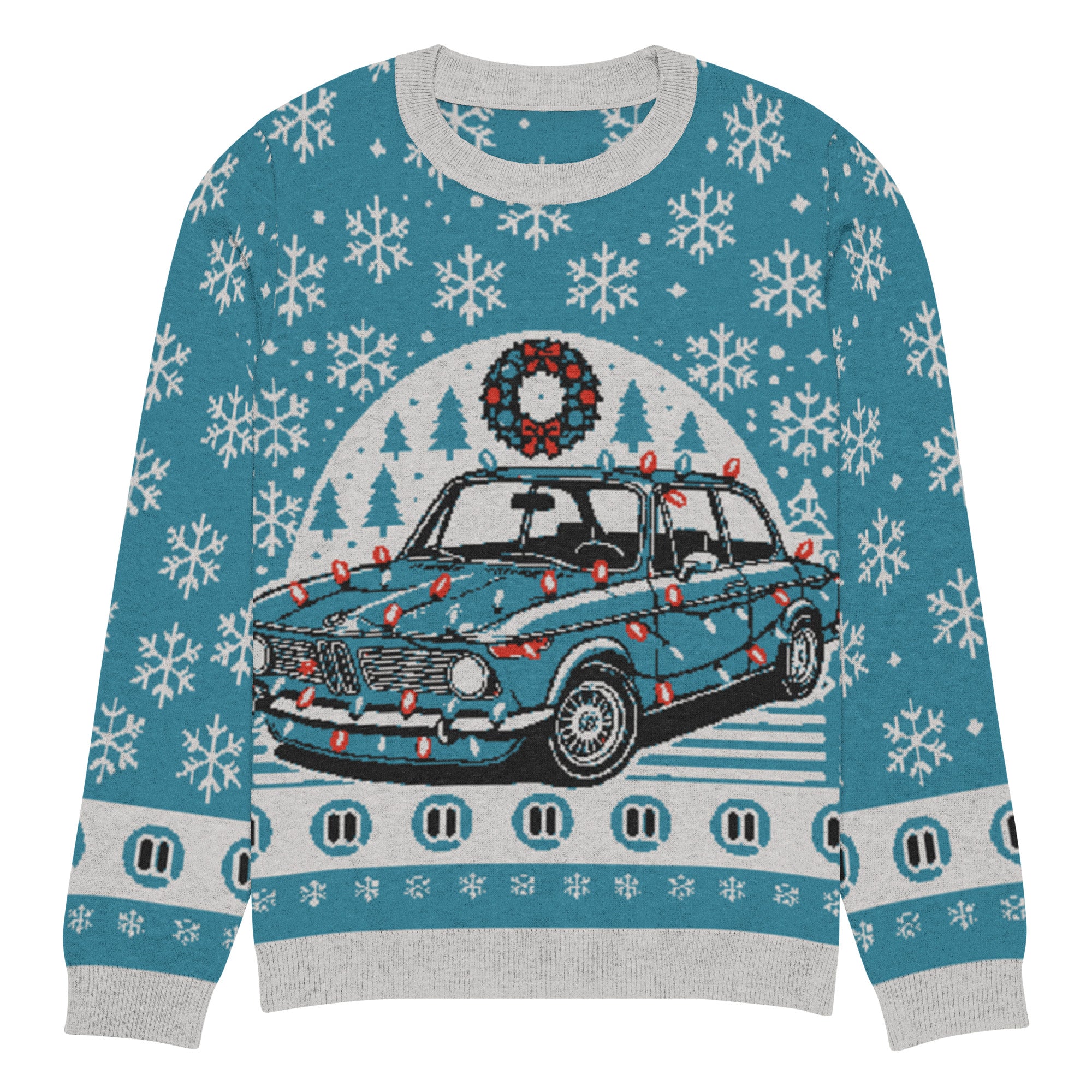 BMW 2002 Knitted Christmas Sweater in Blue - Holiday Design - Cozy