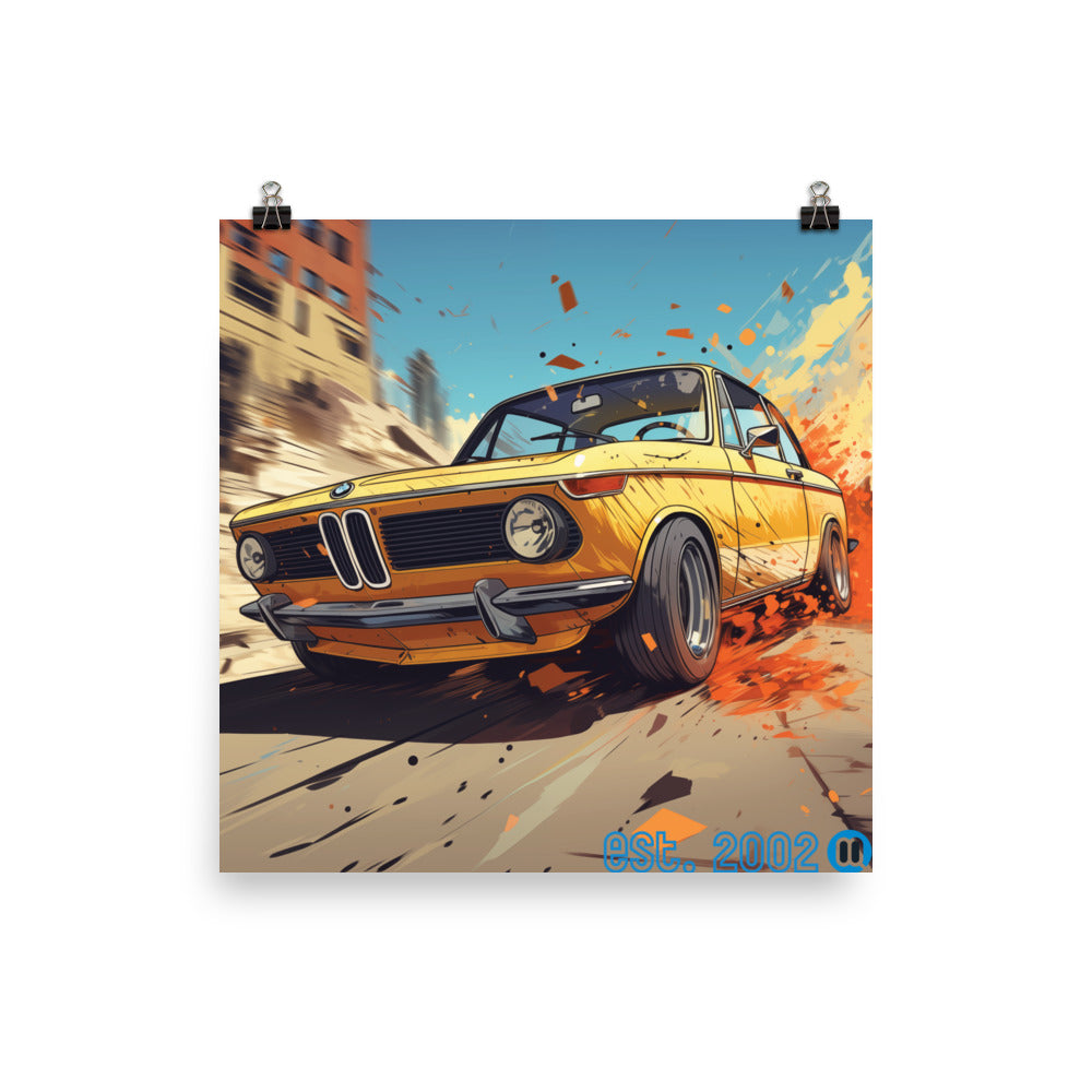 BMW 2002 Racing Through the Streets Poster